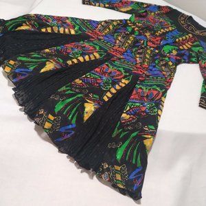 Vintage Diane Freis Petites "Georgette" L/S Beaded Collar/Cuffs Graphic Dress